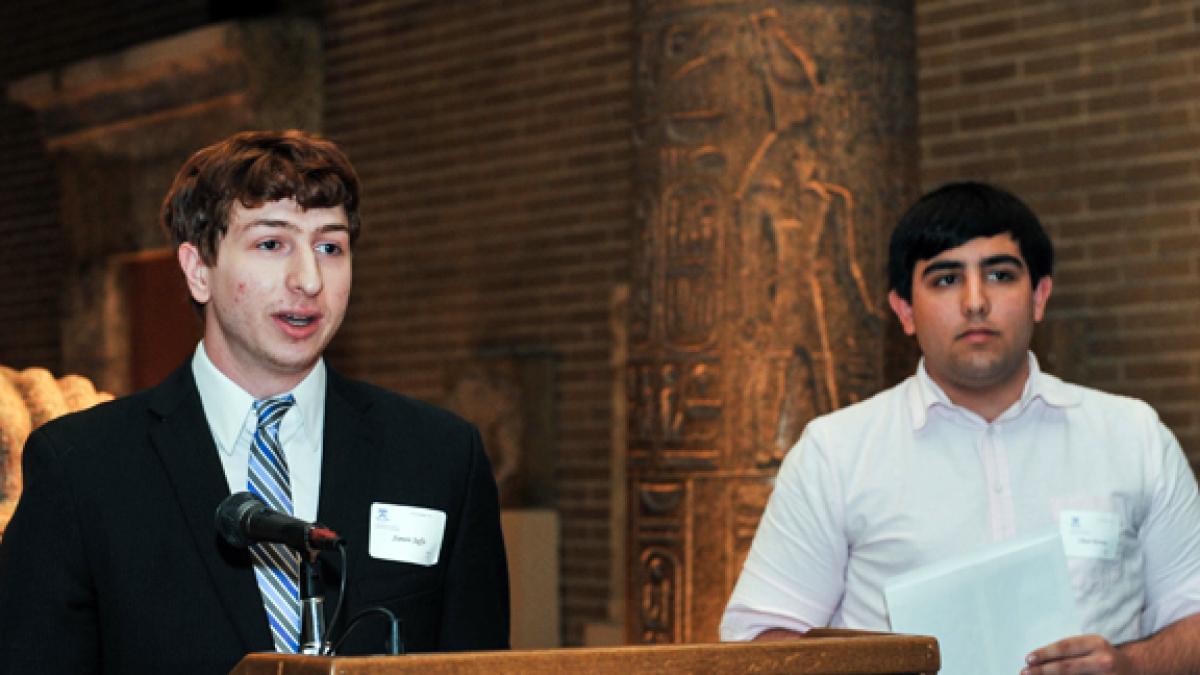 The Simon Kuznets Fellowship Award in Economics was shared this year by undergraduates Steven Jaffe (left) and Chase Harrow (right).